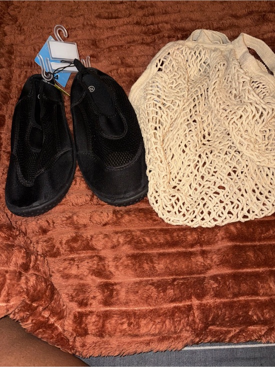 Handbags - Black Slip-On Water Shoes with Cream Mesh Tote